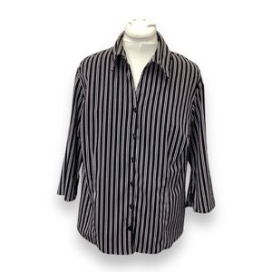Notations Woman Stretch 3/4 Sleeve Button Front Stripe Blouse, Black, size 1X